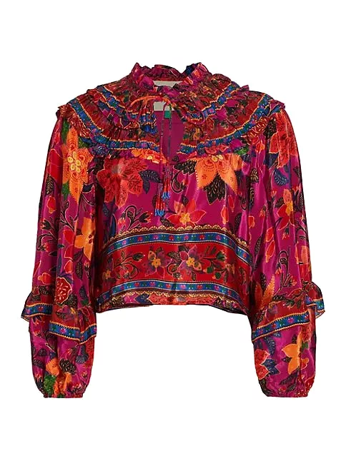 Pink Tropical Tapestry Long Sleeve Blouse {Farm Rio}