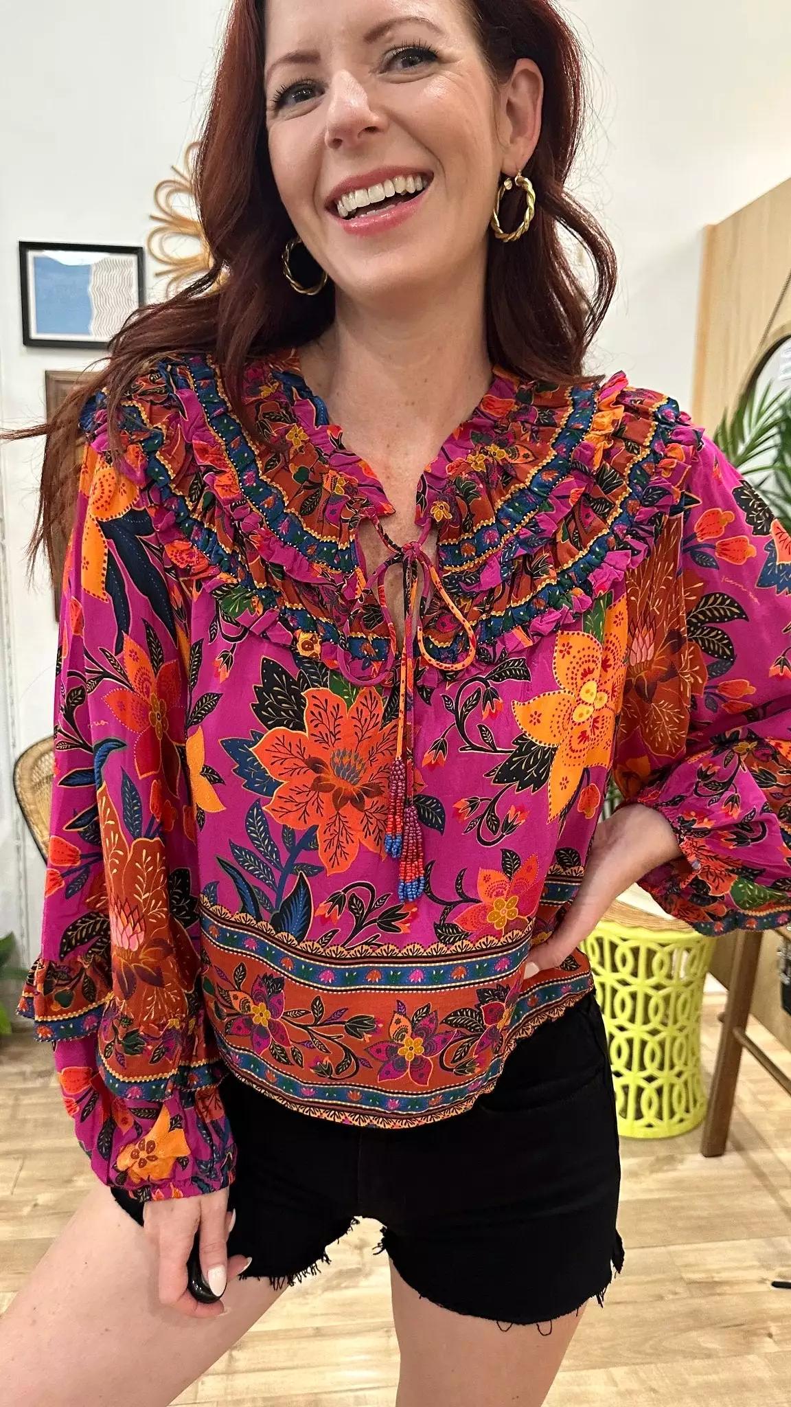 Pink Tropical Tapestry Long Sleeve Blouse {Farm Rio}