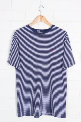 POLO RALPH LAUREN Striped Blue & White Embroidered Logo Tee (M-L)