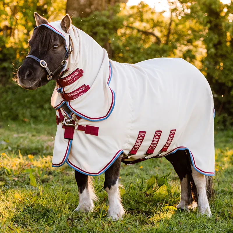 Rambo Petite Hoody Sweet Itch Fly Rug - Sand/Cherry/Peach/Blue