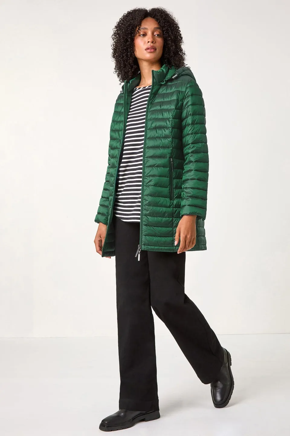 Roman Green Longline Quilted Hooded Puffer Coat