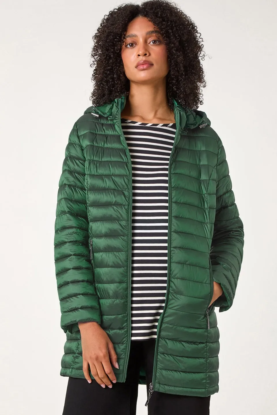 Roman Green Longline Quilted Hooded Puffer Coat