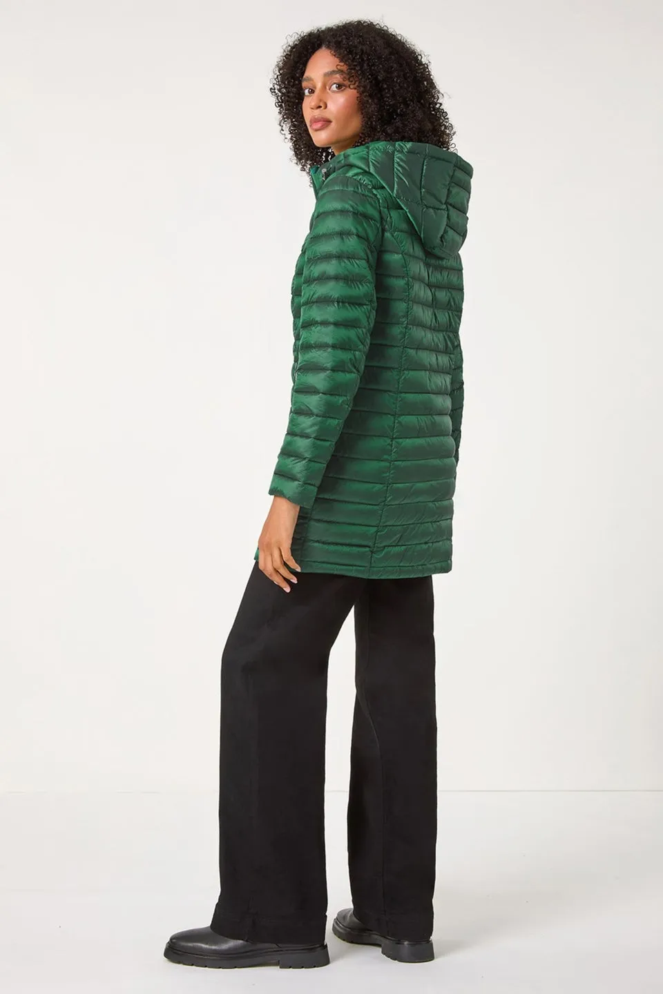 Roman Green Longline Quilted Hooded Puffer Coat