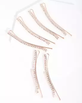 Rose Gold Mini Crystal Hair Pin 6-Pack