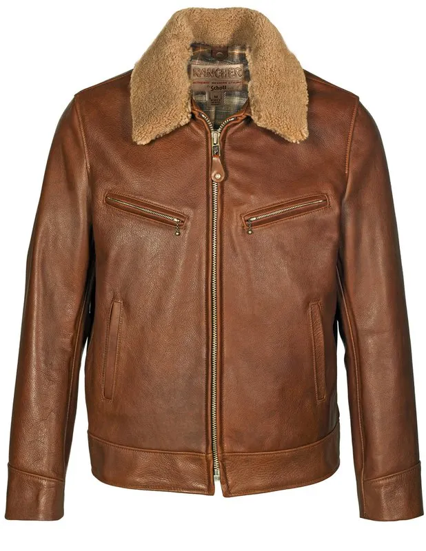 Schott NYC - Antique Cowhide Rancher Jacket w/ Sheepskin Collar - Luggage