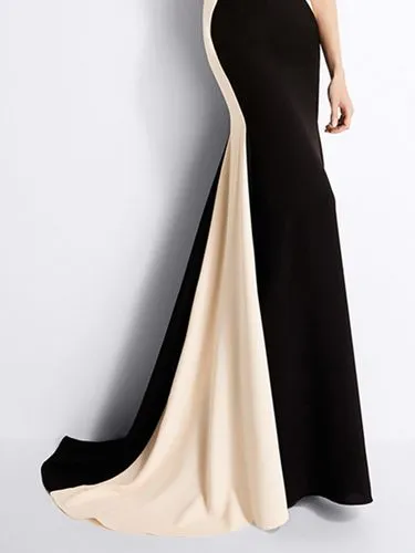 Sheath Dress Elegant Round Neck Backless Color Block Maxi Long Dress Business