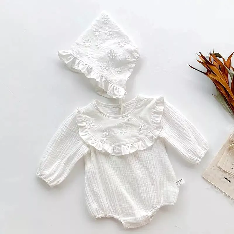 Spring Autumn Baby Girls Clothes Suit Infant Baby Girls Cotton Long Sleeve Embroidery Bodysuits Newborn Baby Girls Jumpsuit S454