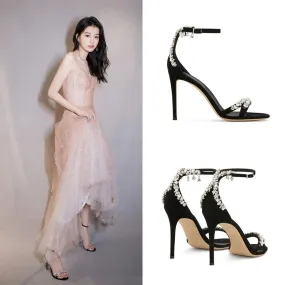 Summer Party Style Women's Solid Buckle Strap Thin High Heels Pumps