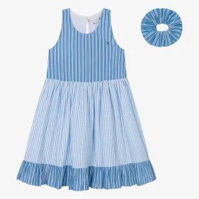 Teen Girls Blue Cotton Stripe Dress