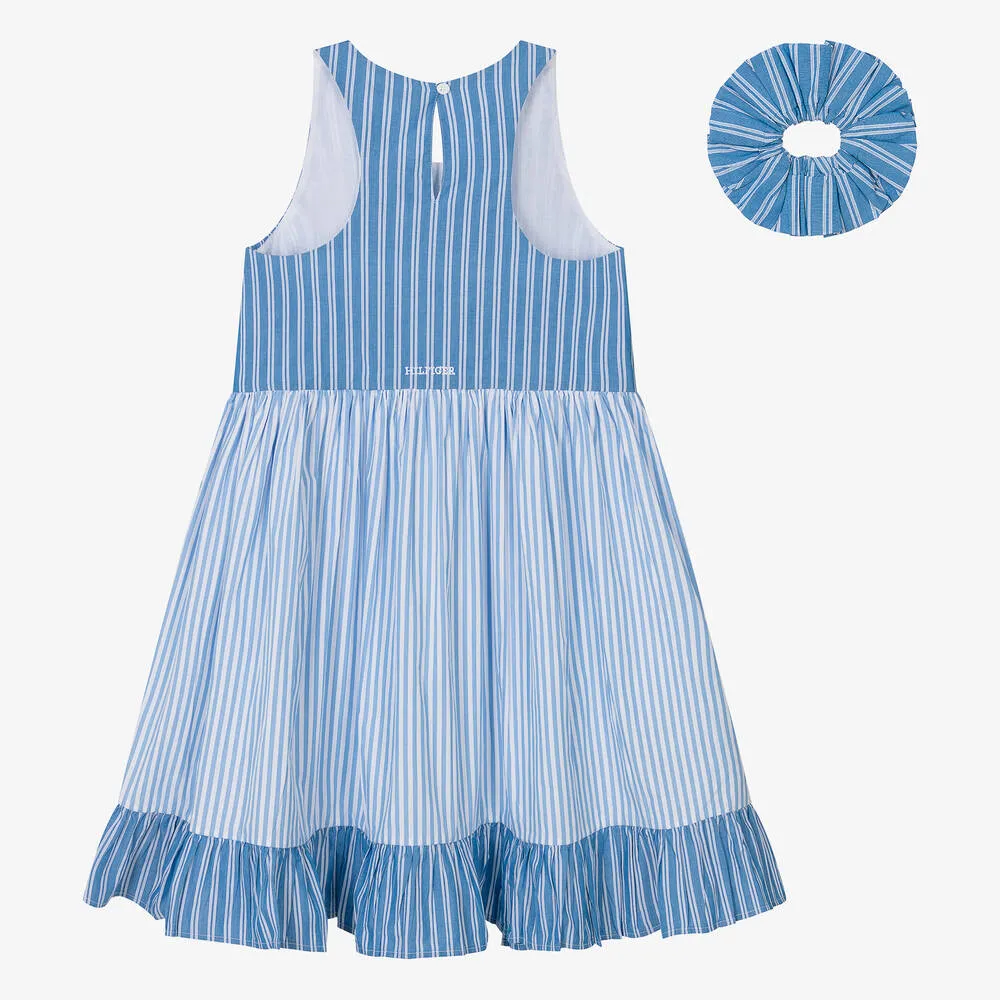 Teen Girls Blue Cotton Stripe Dress