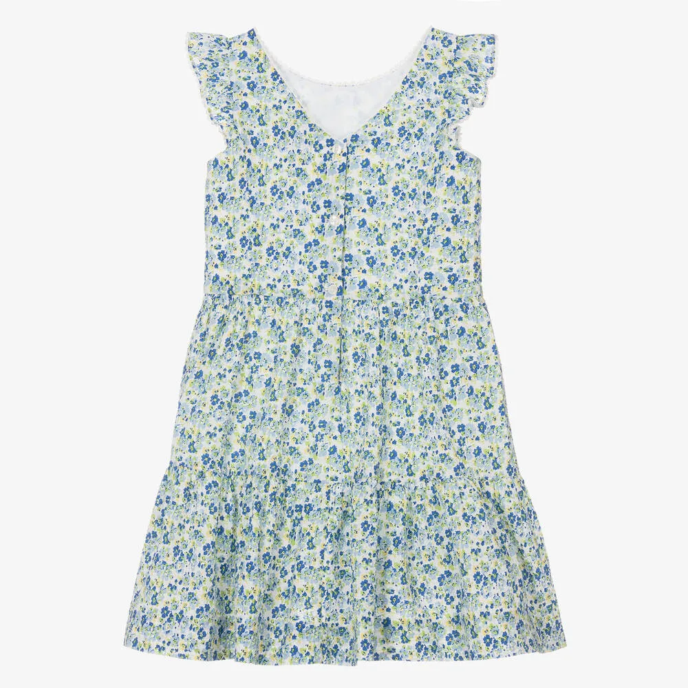 Teen Girls Blue Floral Print Cotton Dress