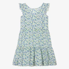 Teen Girls Blue Floral Print Cotton Dress