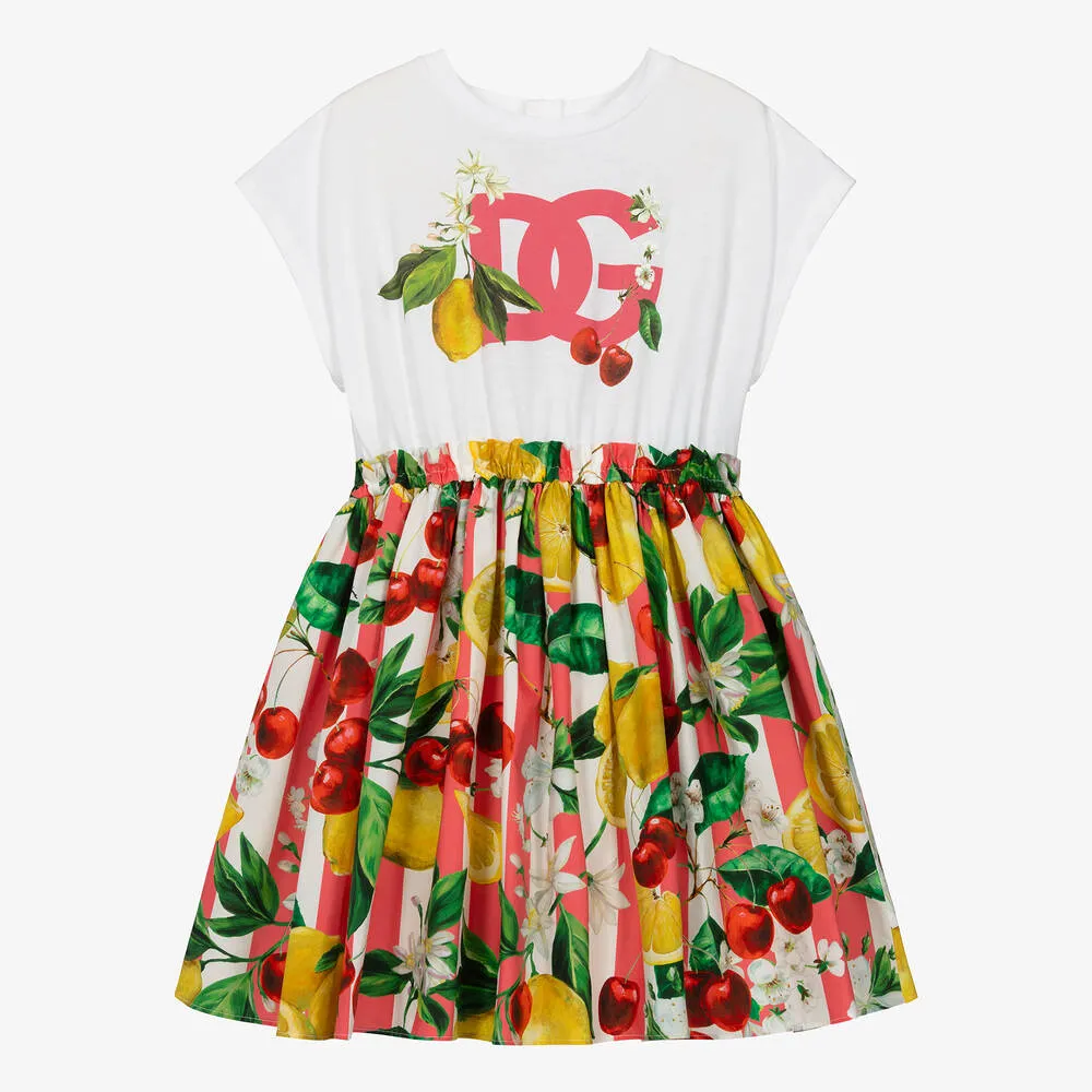 Teen Girls Lemon & Cherry Print Cotton Dress