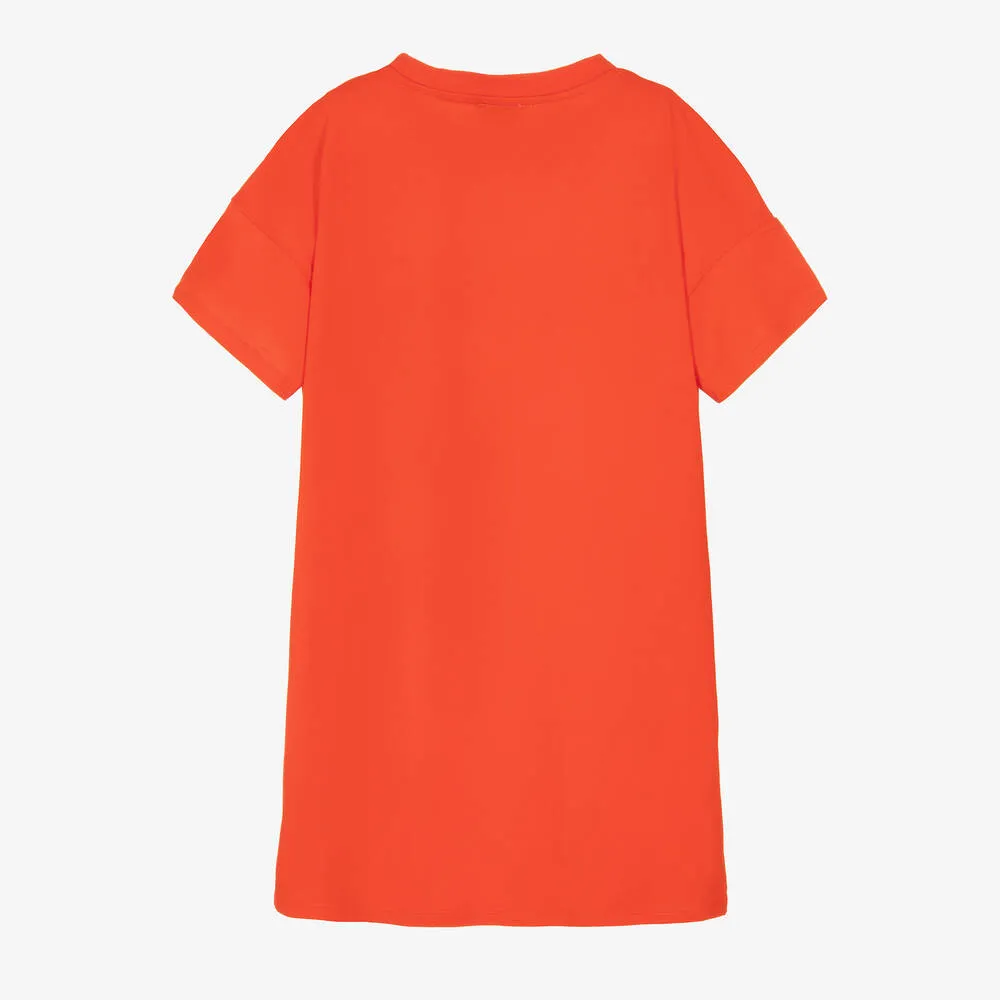 Teen Girls Orange Cotton Logo Dress