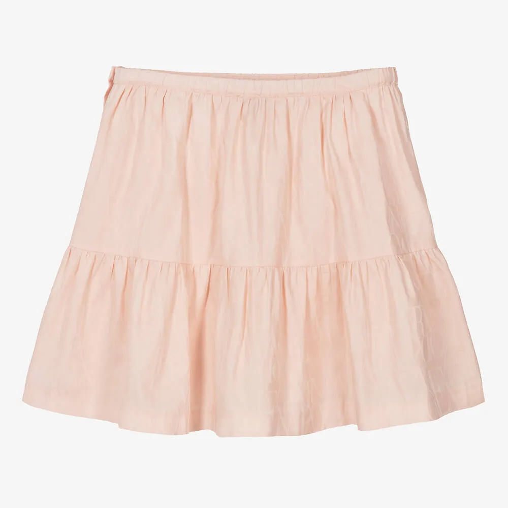 Teen Girls Pink Cotton Jacquard Skirt