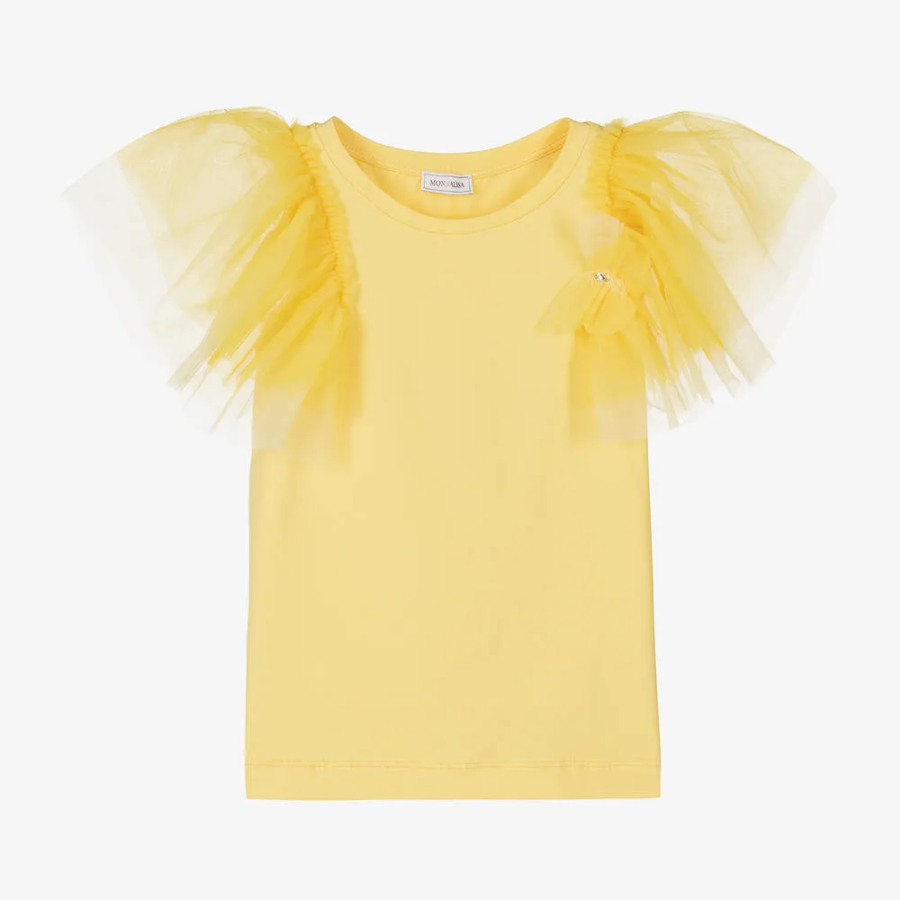 Teen Girls Yellow Cotton & Tulle Top