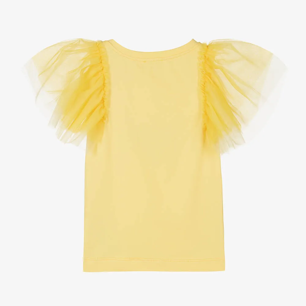 Teen Girls Yellow Cotton & Tulle Top