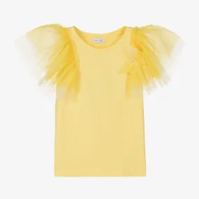 Teen Girls Yellow Cotton & Tulle Top