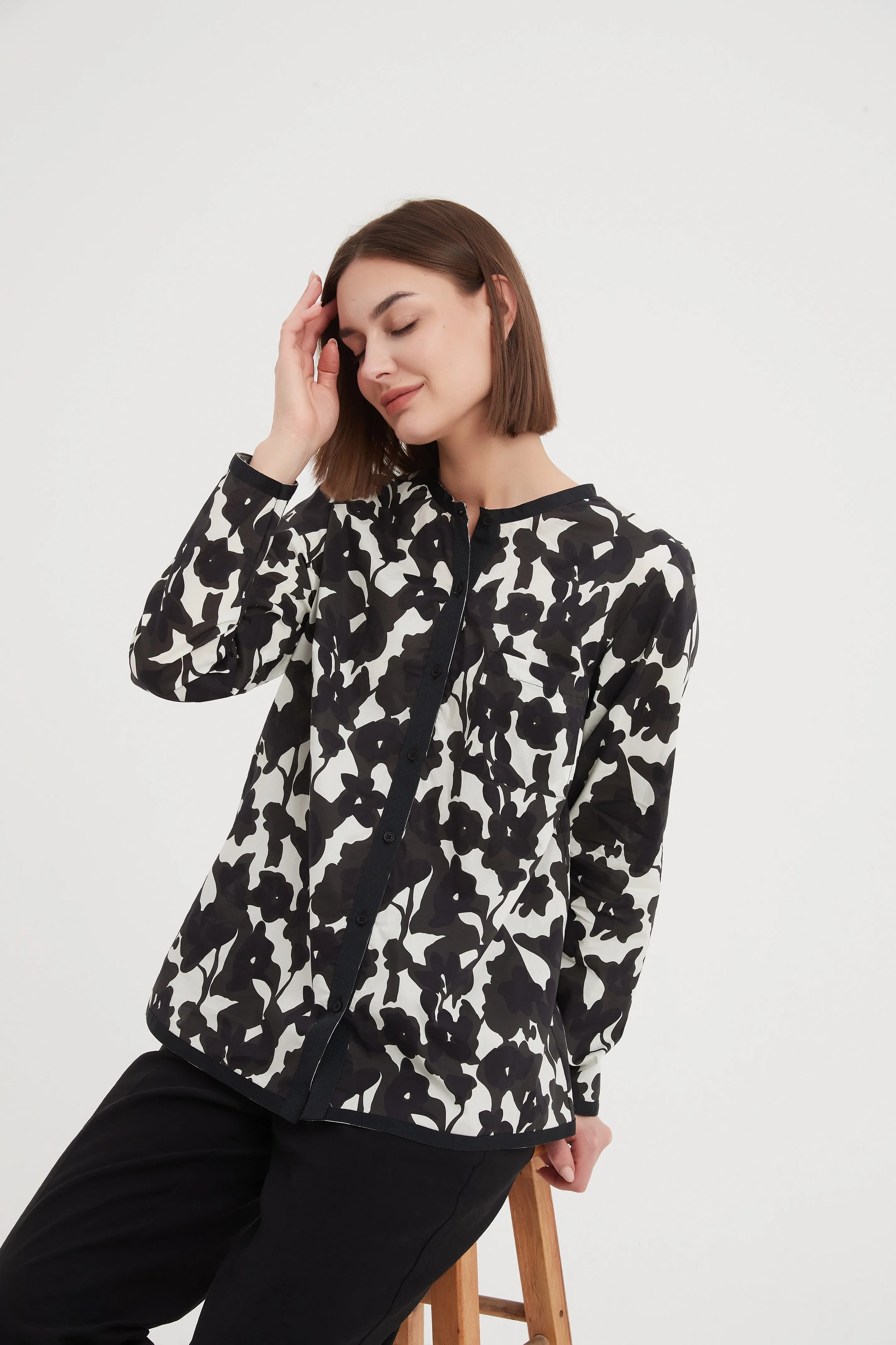 Tirelli - Grosgrain Detail Shirt - Black Floral