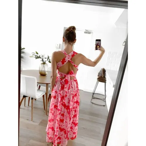 Women's Regular Dress Casual Printing Ruffles Flower Midi Dress Daily