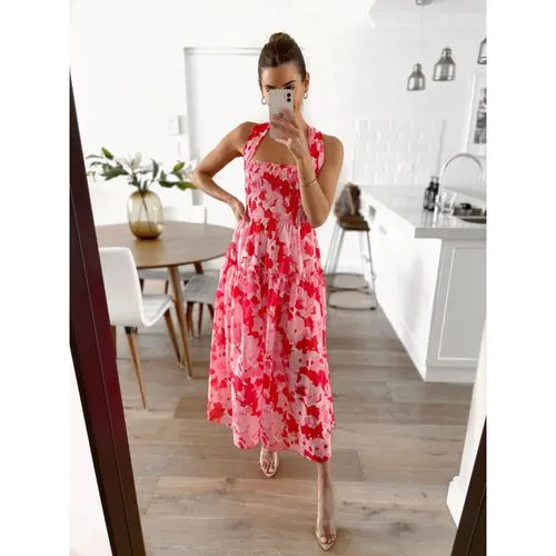 Women's Regular Dress Casual Printing Ruffles Flower Midi Dress Daily