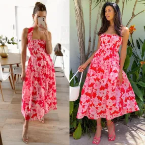 Women's Regular Dress Casual Printing Ruffles Flower Midi Dress Daily