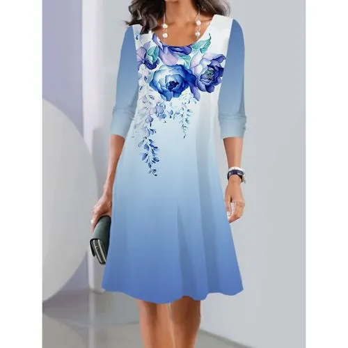 Women's Regular Dress Vacation Round Neck Printing Long Sleeve Printing Midi Dress Street