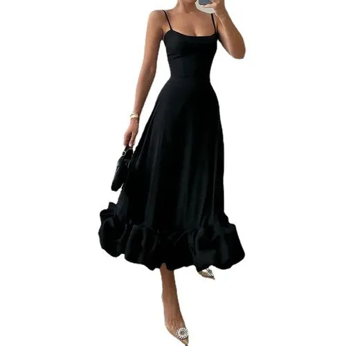 Women's Strap Dress Simple Style Strapless Pleated Sleeveless Solid Color Midi Dress Daily