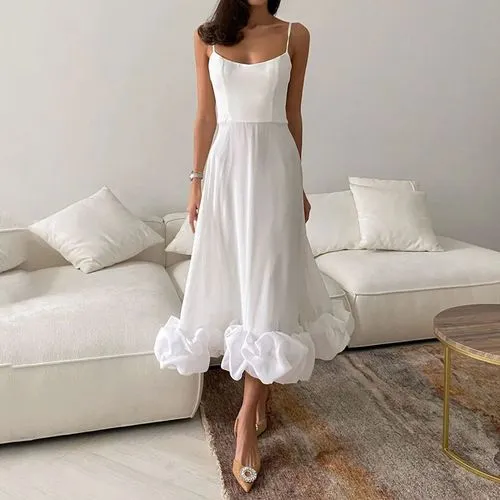 Women's Strap Dress Simple Style Strapless Pleated Sleeveless Solid Color Midi Dress Daily