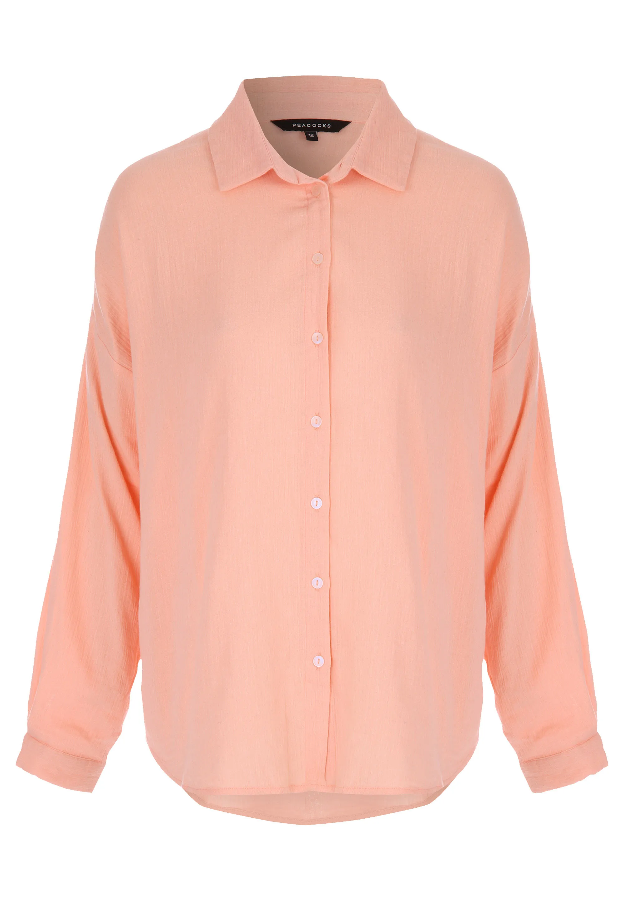 Womens Coral Crinkle Long Sleeve Shirt