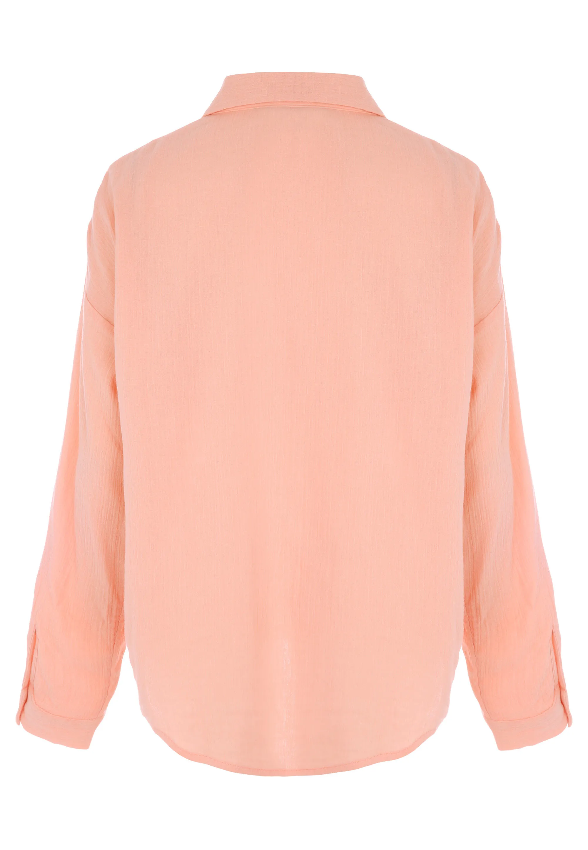 Womens Coral Crinkle Long Sleeve Shirt