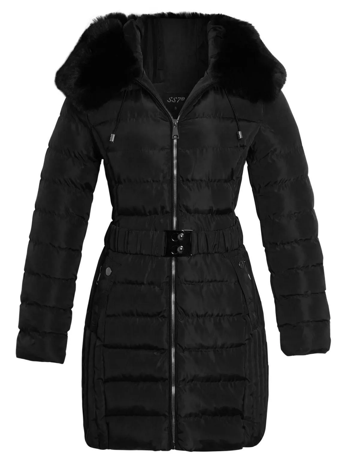 Womens Faux Fur Puffer Parka Coat, Black, Red, Navy, UK Sizes 8 to 16