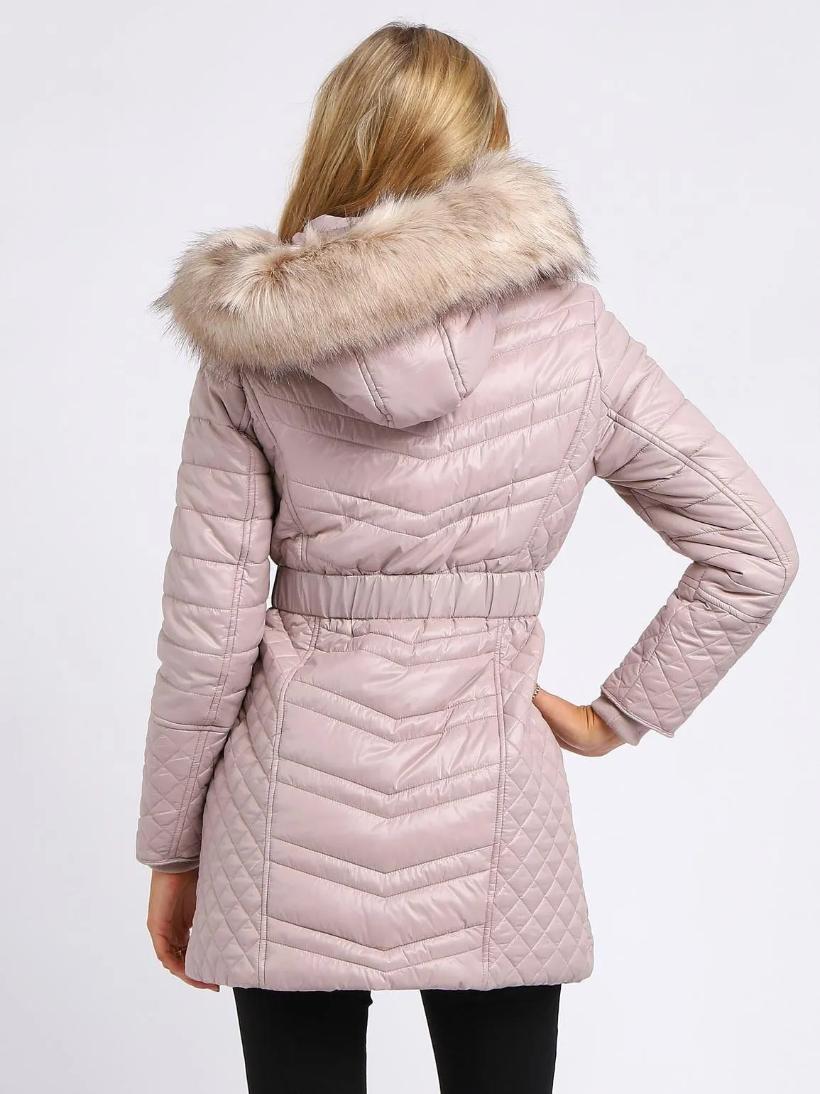 Womens Luxurious Faux Fur Quilted Parka Coat, Black, Champagne, UK Sizes 8 to 16