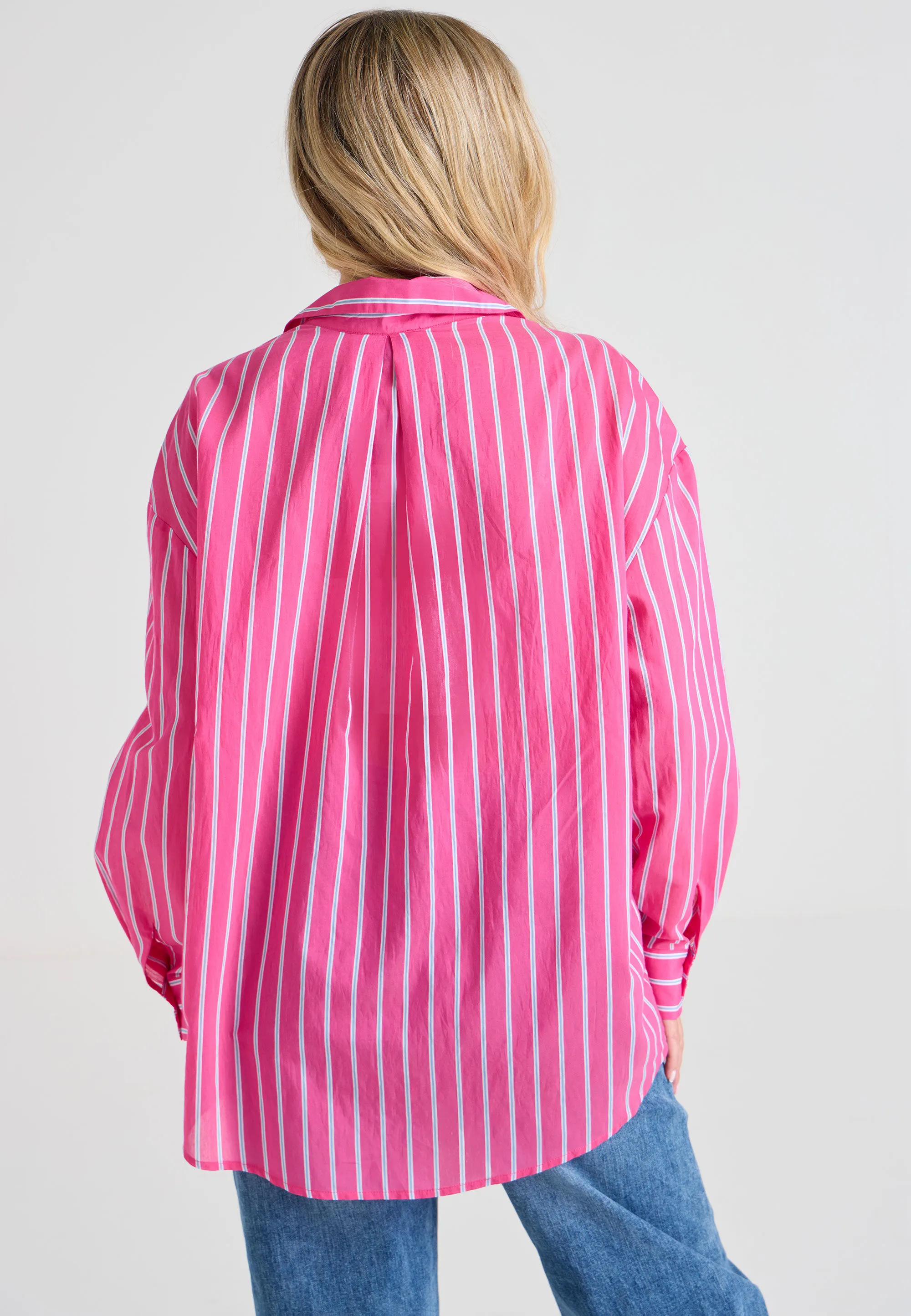 Womens Pink & Blue Stripe Long Sleeve Shirt