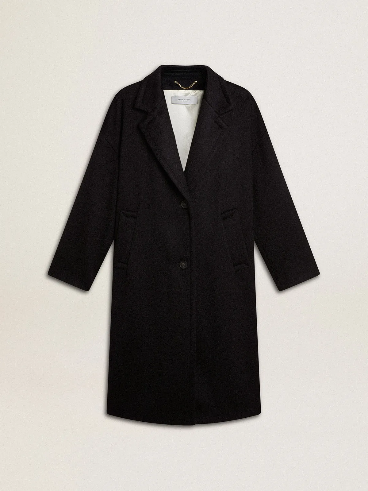 Women's single-breasted black cocoon coat