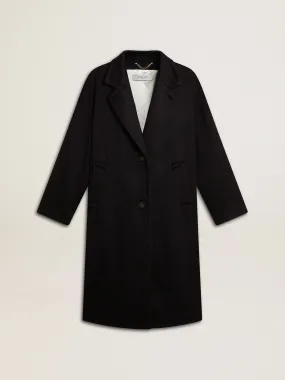 Women's single-breasted black cocoon coat