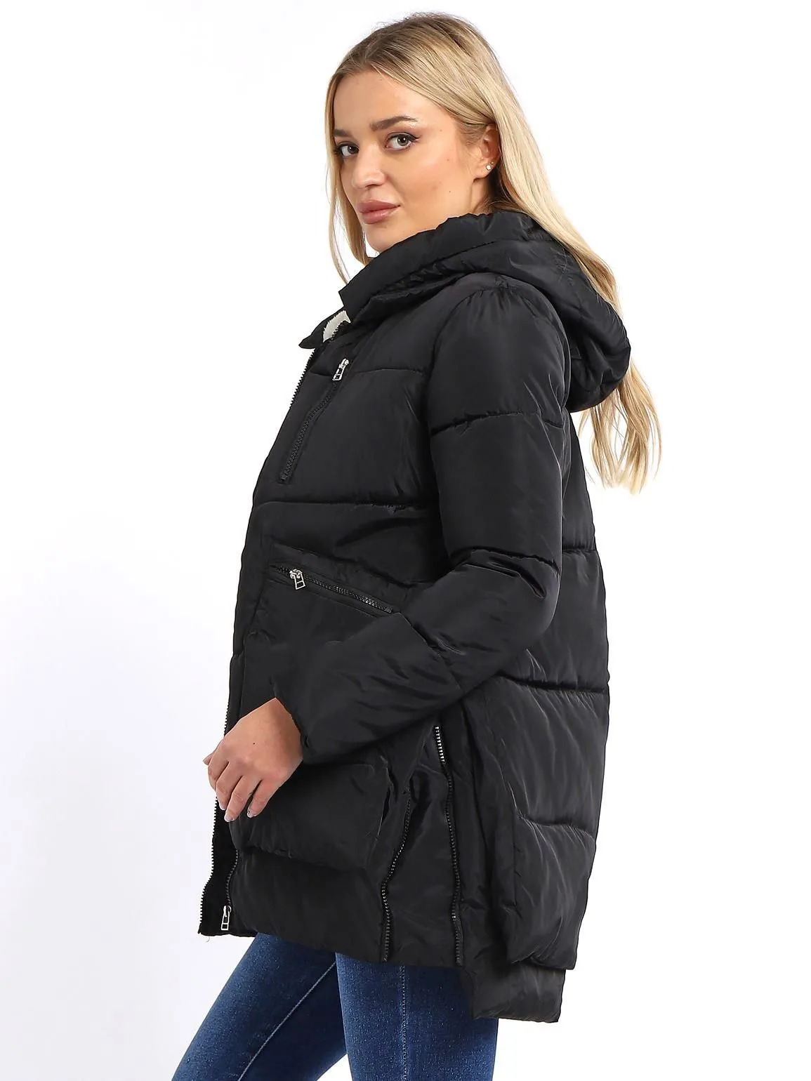 Womens Thickened Parka Coat, Fleece Lined Hood, Khaki, Black, UK Sizes 8 to 12